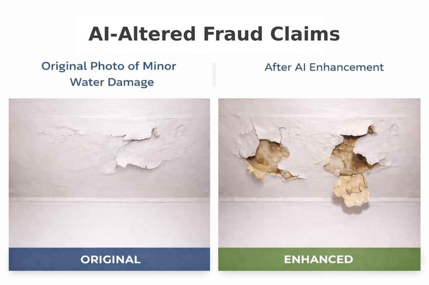 AI-altered water damaged ceiling in insurance fraud claim